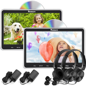 10,1 Zoll Dual Monitor DVD Player Kopfstützen für Auto, Kinder TV für Unterwegs mit 2 Universal Kopfhörern und Wandladegerät