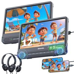 【Pre-Sale】Tragbarer 12-Zoll-Doppel-DVD-Player mit HDMI-Eingang und wiederaufladbarem Akku, Auto-Kopfstützen-Player für Kinder mit Kopfhörern