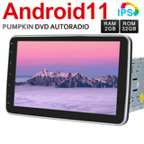 Pumpkin 2 Din Universal Android 11 Autoradio mit 10.1 Zoll 1280*720 IPS Bildschirm und Navi, Bluetooth Mirrorlink (2GB+32GB)