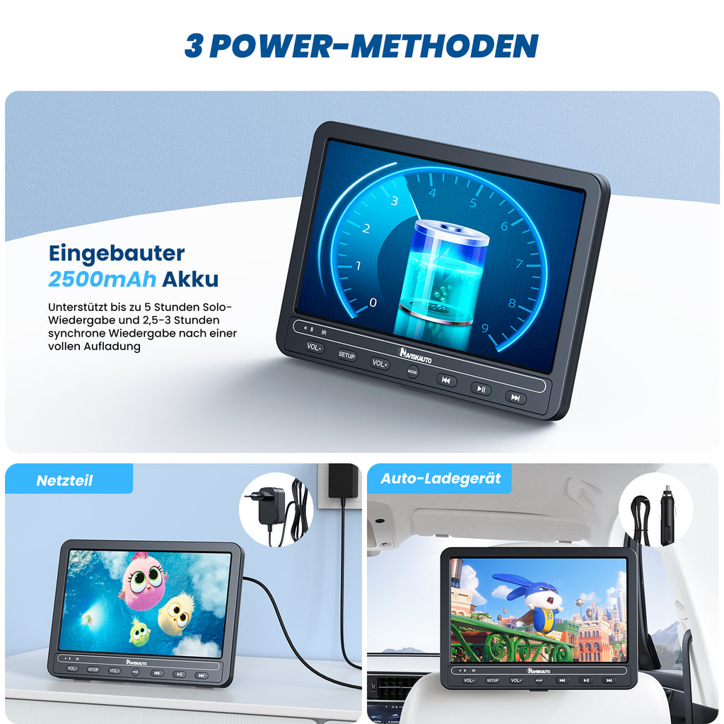 10,5 Zoll 2 Monitoren Kopfstützen DVD Player für Auto mit Akku, Kinder –  PumpkinDE