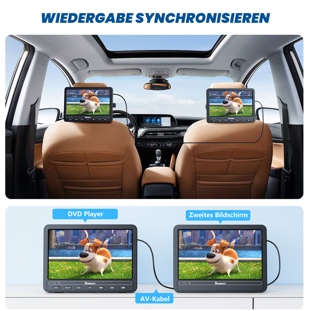 10,5 Zoll 2 Monitoren Kopfstützen DVD Player für Auto mit Akku