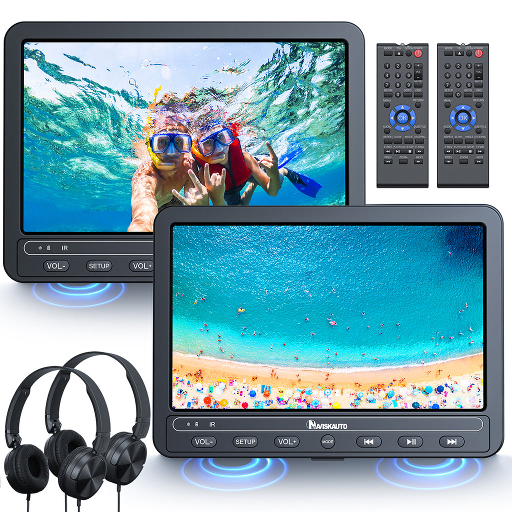 10,5-Zoll Clamshell-Design Auto DVD Player 2 Monitore Kopfstütze mit 5000 mAh Akku und 2 Kopfhörer