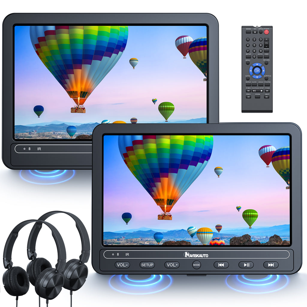 【1 Spieler+1 Monitor】10,5 Zoll 2 Monitoren Kopfstützen DVD Player für Auto mit Akku, Kinder Fernseher mit USB/SD, AV Ein- und Ausgang