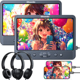 【Muttertagsdeals】10,1 Zoll HD Dual Kopfstütze DVD Player mit 2 Kopfhörern und Montagehalterung, Unterstützt USB/SD HDMI-Eingang Unbegrentzte Region