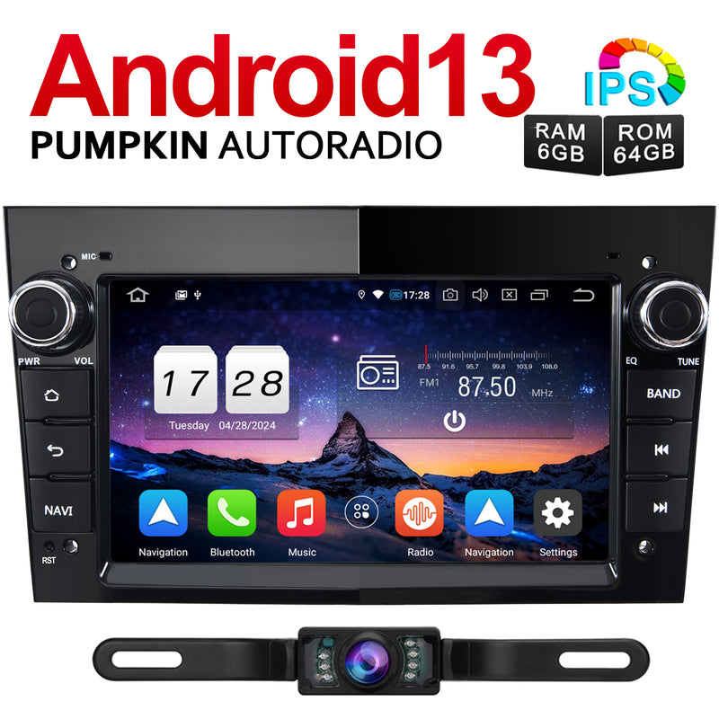 Pumpkin Opel Corsa Meriva Astra Android 13 Carplay Autoradio mit 7 Zoll 2 Din Touchscreen Radio mit Navi Bluetooth Kamera (6GB+64GB)