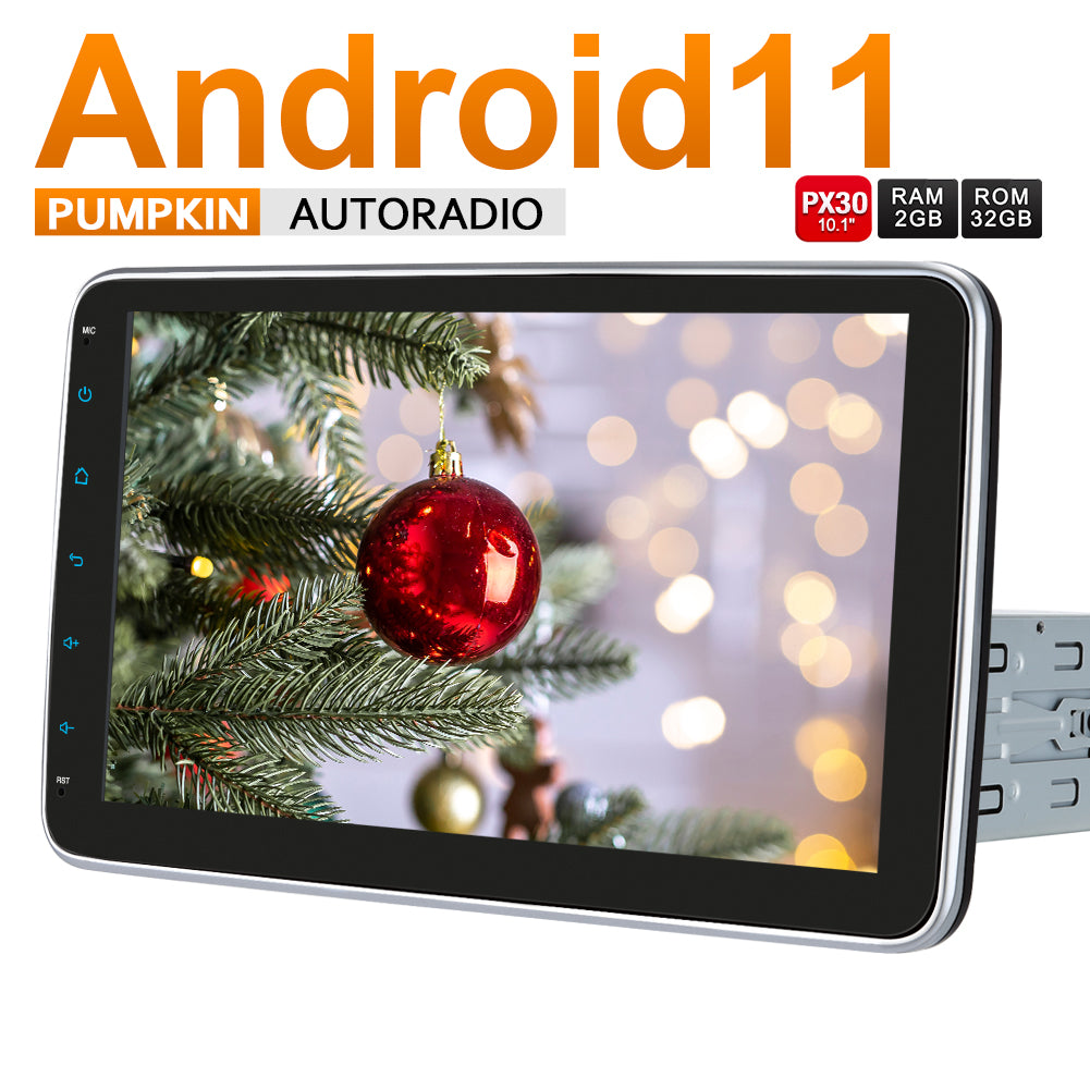 Mise à jour de l'autoradio Pumpkin 1 Din Android 11 avec écran IPS 10,1 pouces 1280*720 et système de navigation (2 Go + 32 Go)