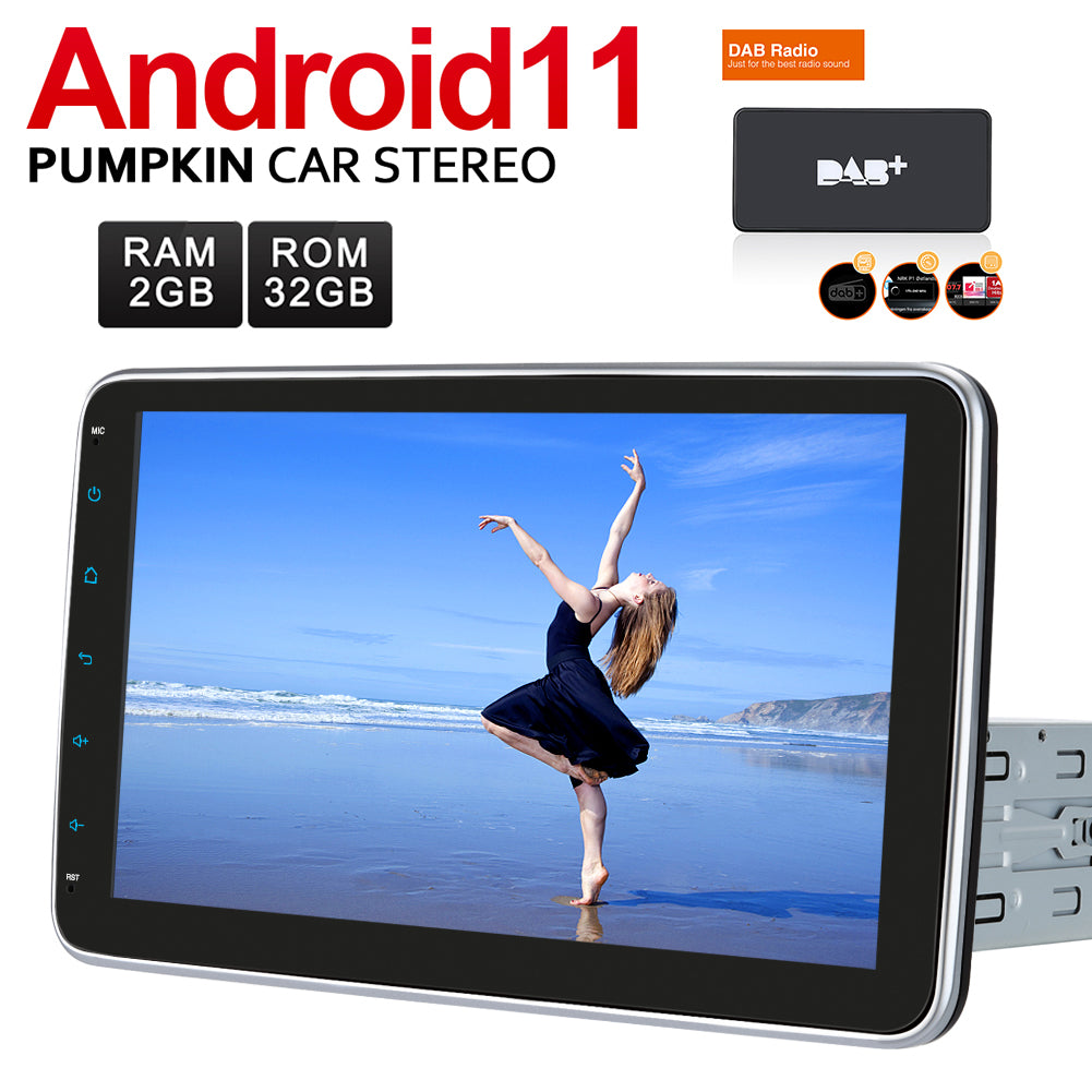 Pumpkin Android 11 Autoradio 1 Din mit Rückfahrkamera Navi DAB+
