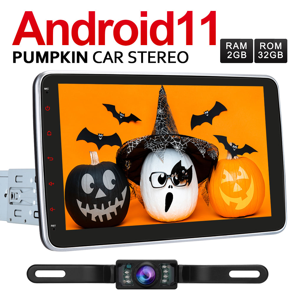 Pumpkin Radio 10.1 Zoll Android 11 Universal Autoradio 1 Din mit Drehbarem  Bildschirm Navi Bluetooth