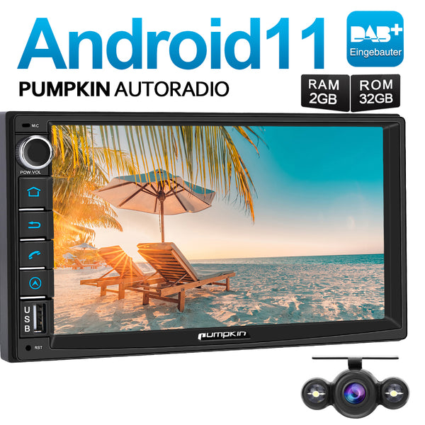Pumpkin 7 Zoll 2 Din Android 11 Eingebautes DAB Autoradio mit Navi