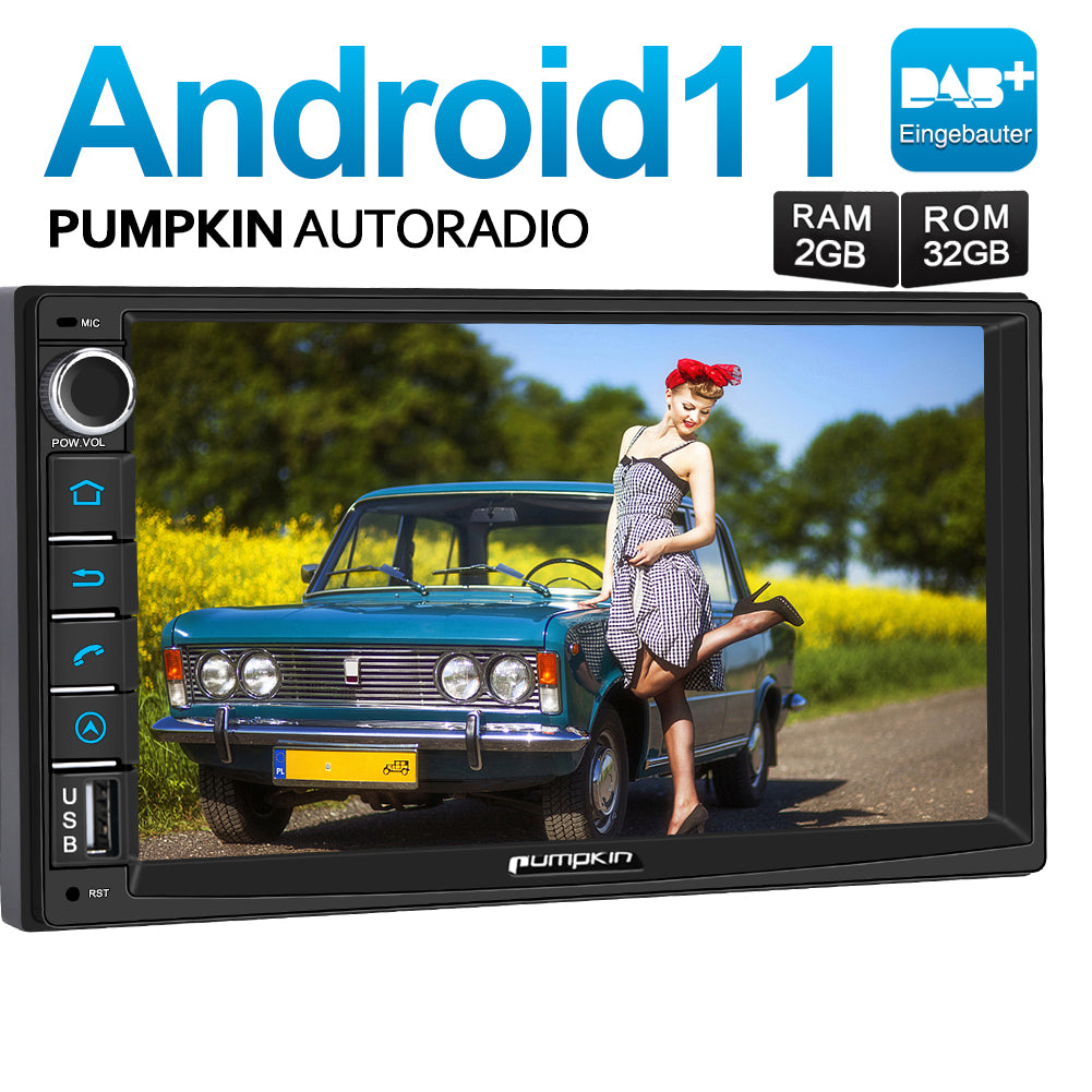 Pumpkin 7 Zoll Android 11 Autoradio mit Navi Doppel DIN DAB+Radio