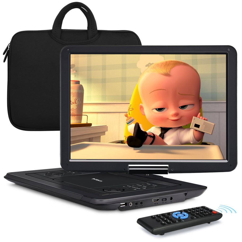 Pumpkin HD Tragbarer DVD Player mit 16 Zoll Großem Bildschirm, Tragtasche und Kopfhörer, Unterstützt HDMI IN, USB/SD, Last Memory und Region Free