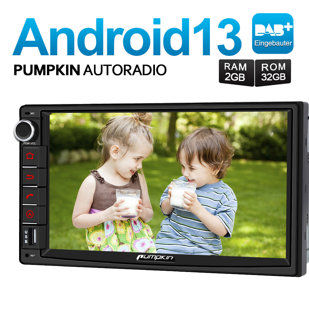 Pumpkin 7 Zoll Doppel-DIN Quad-core Android 13 Integrierte DAB Autoradio mit Navi Bluetooth