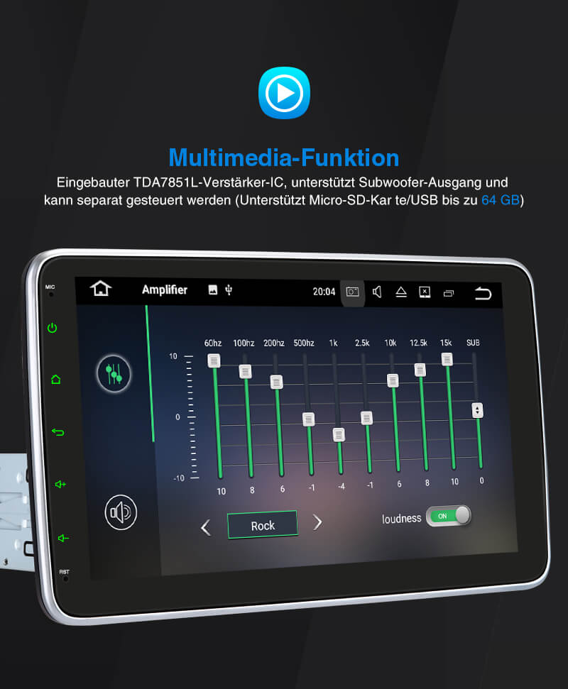 Autoradio Pumpkin 10,1 pouces 1 Din Android 13 avec écran rotatif, prend en charge la navigation Bluetooth Android Auto CarPlay