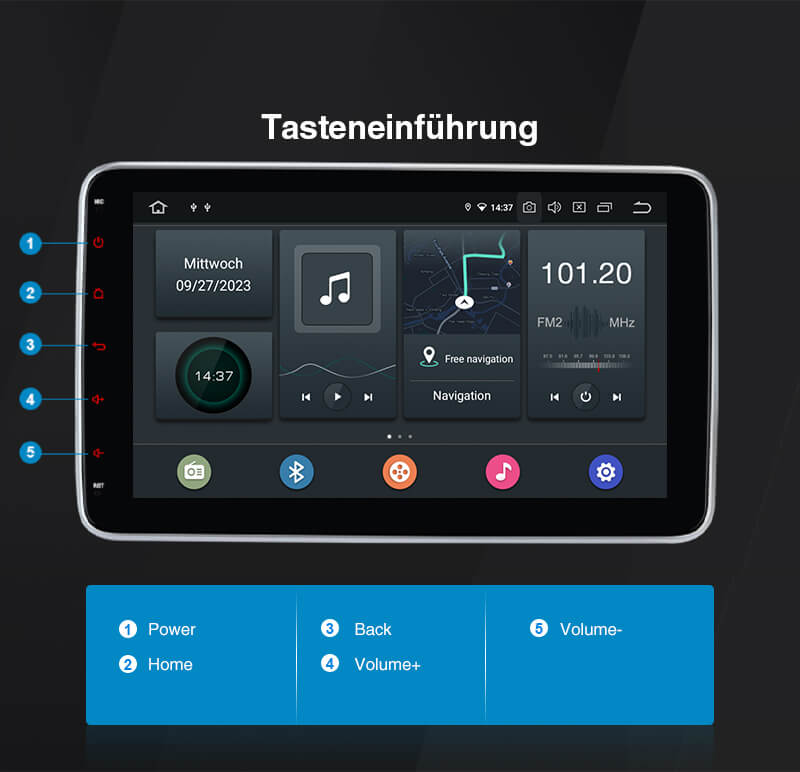 Pumpkin 10,1 Zoll 1 Din Android 13 Autoradio mit Drehbarem Bildschirm, Unterstützt Android Auto CarPlay Bluetooth Navigation