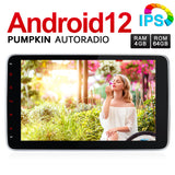 Pumpkin 1 Din Android 12 car radio with built-in Carplay Bluetooth navigation, supports DAB+ 4G WIFI DSP camera