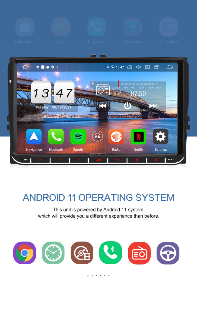 Pumpkin AA0729B - Doppel Din 9 Zoll Touchscreen VW Quad-core Android 11 Autoradio mit Kamera