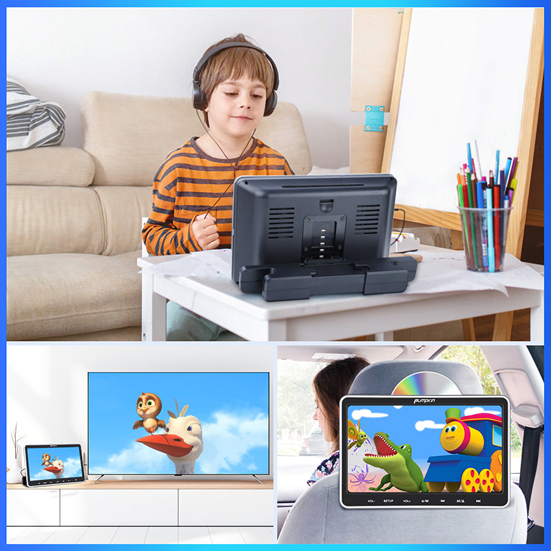Pumpkin 10,1 Zoll Slot-In Design DVD Player Auto Fernseher Kopfstütze mit Wandladegerät, HD Auto TV für Kinder mit Kopfhörer und HDMI-Eingang