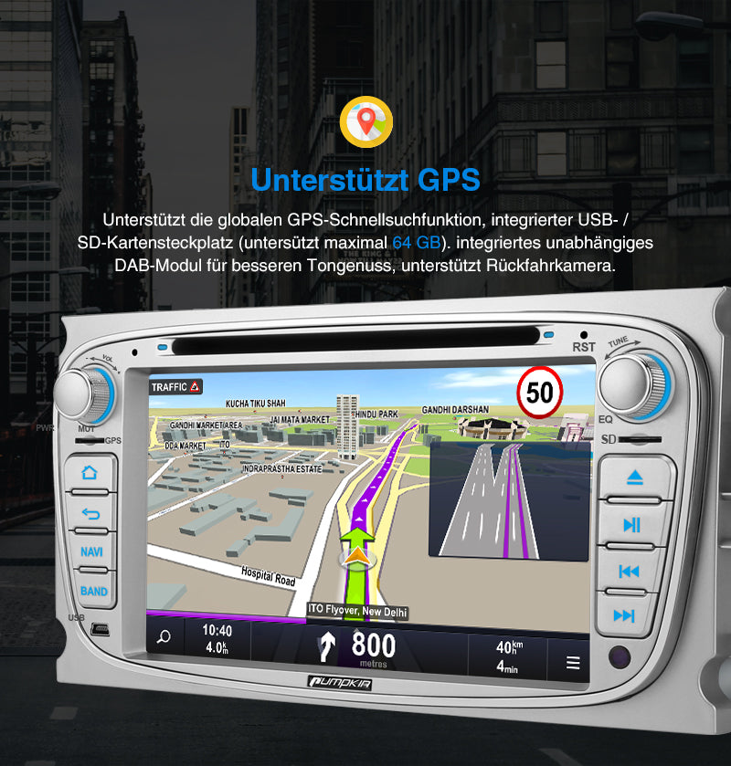 Pumpkin Ford Radio 7 Zoll Doppel Din Android 11 Autoradio mit CD Player GPS Navi Bluetooth Lenkradkontrolle