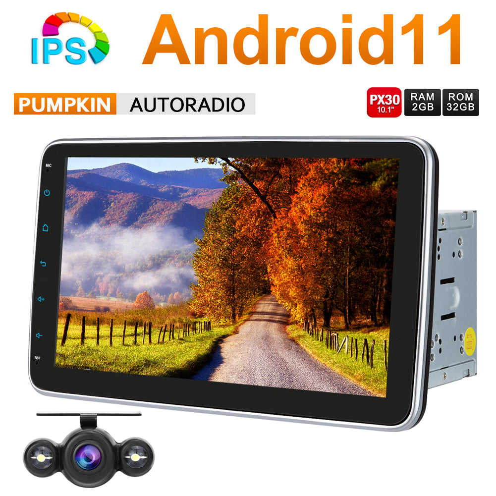 Pumpkin 1DIN Android 11 Autoradio mit 10.1 Zoll 1280 720 IPS Bidschirm und  Navi 2 GB+32GB Einbau 