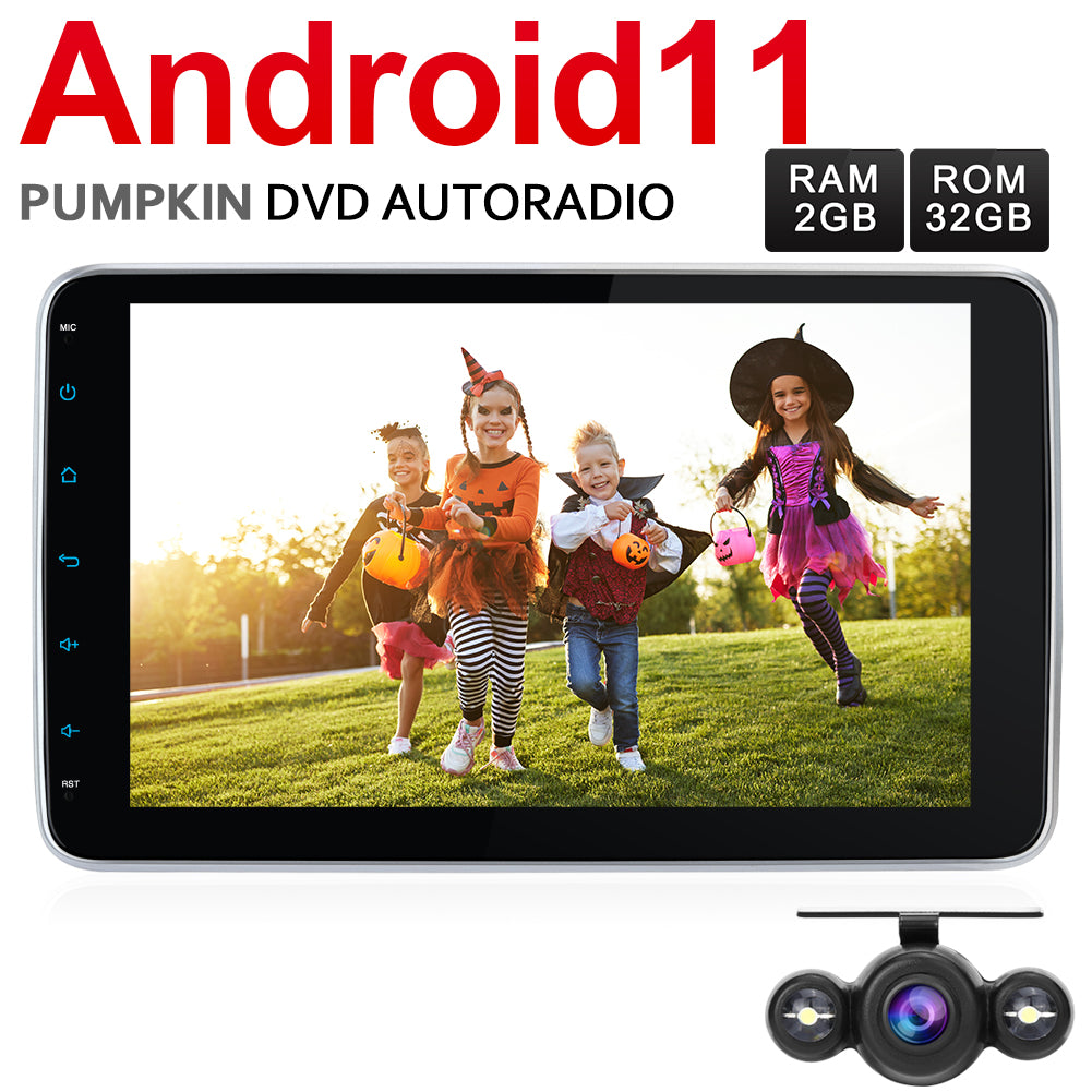 Pumpkin 1DIN Android 11 Autoradio mit 10.1 Zoll 1280 720 IPS Bidschirm und  Navi 2 GB+32GB Einbau 