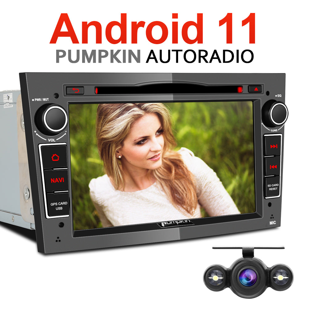 Pumpkin Android 11 Autoradio Opel Astra mit Navi Bluetooth Unterstützt CD Player USB/SD Rückfahrkamera Lenkradsteuerung (Grau)